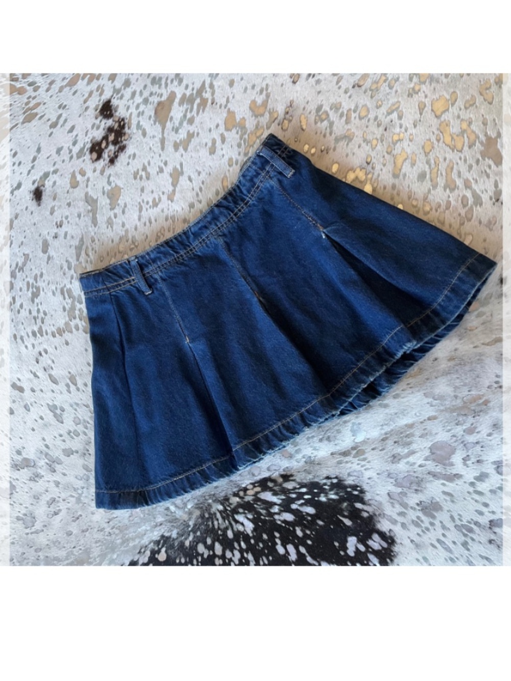 Free People Dark Wash Pleated Denim Mini Skirt